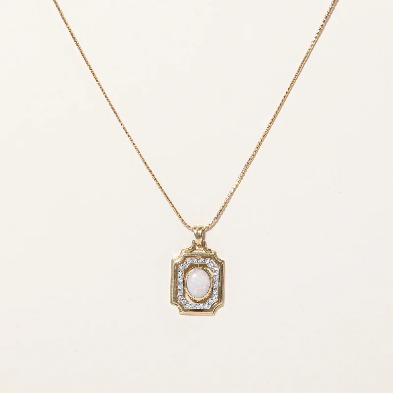 Petal motif necklaces-Opal & Diamond Pendant & Necklace | 1.30ct, 0.12ctw | 18" |