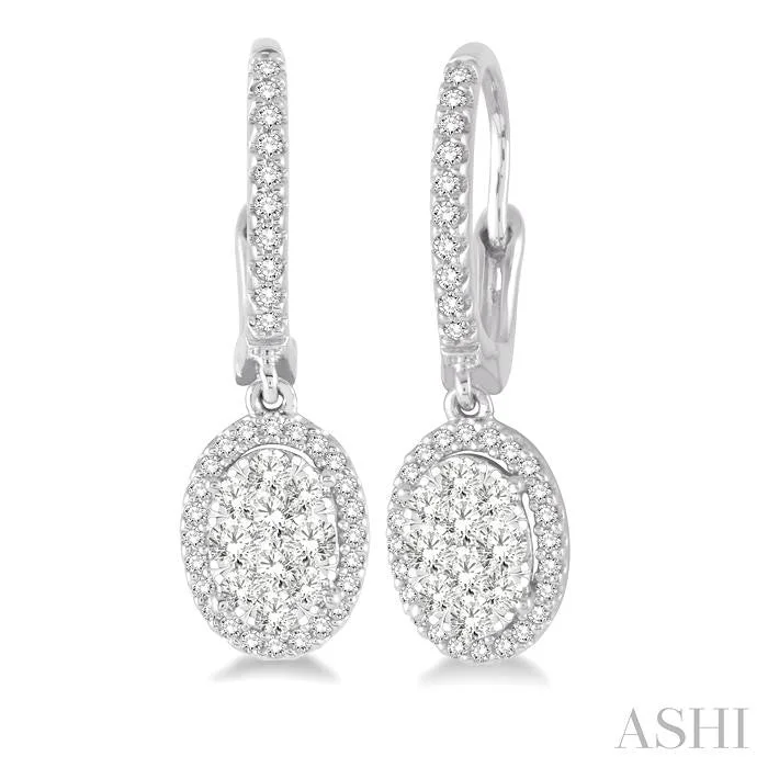 Cebu tile earrings-OVAL SHAPE HALO LOVEBRIGHT ESSENTIAL DIAMOND EARRINGS