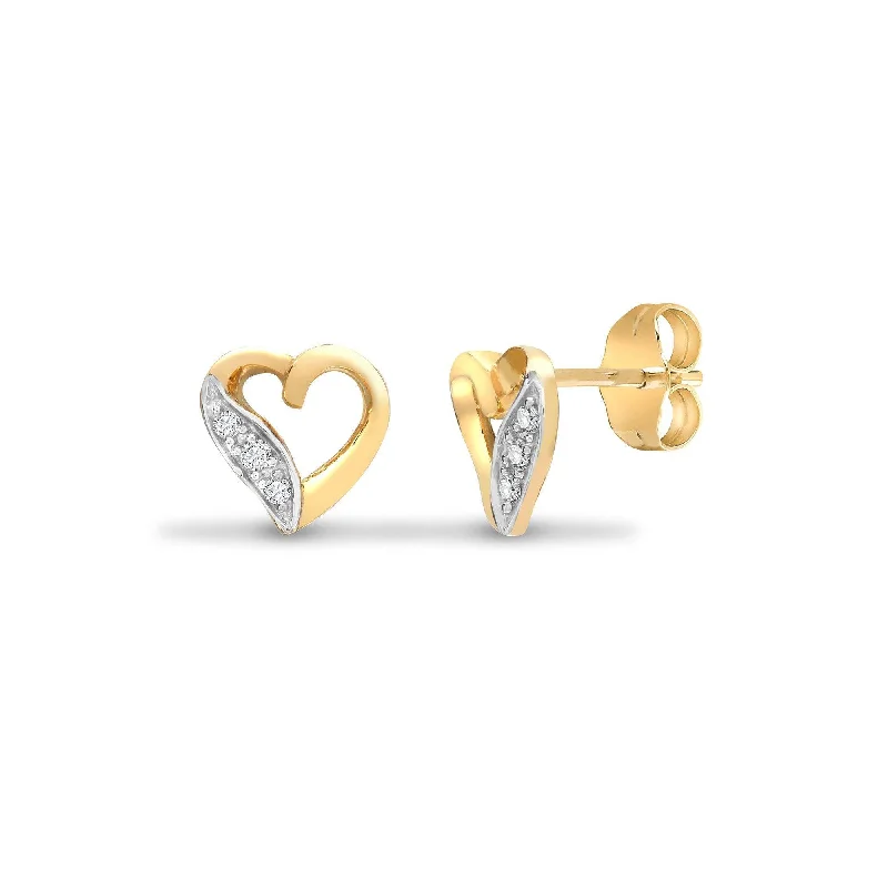 Raised disc earrings-DIAMOND HEART-SHAPED STUD EARRINGS IN 9K YELLOW GOLD