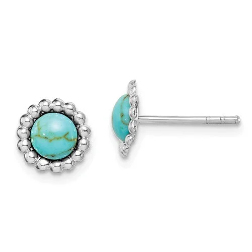 Emerald stone earrings-Sterling Silver Round Created Turquoise Beaded Post Earrings