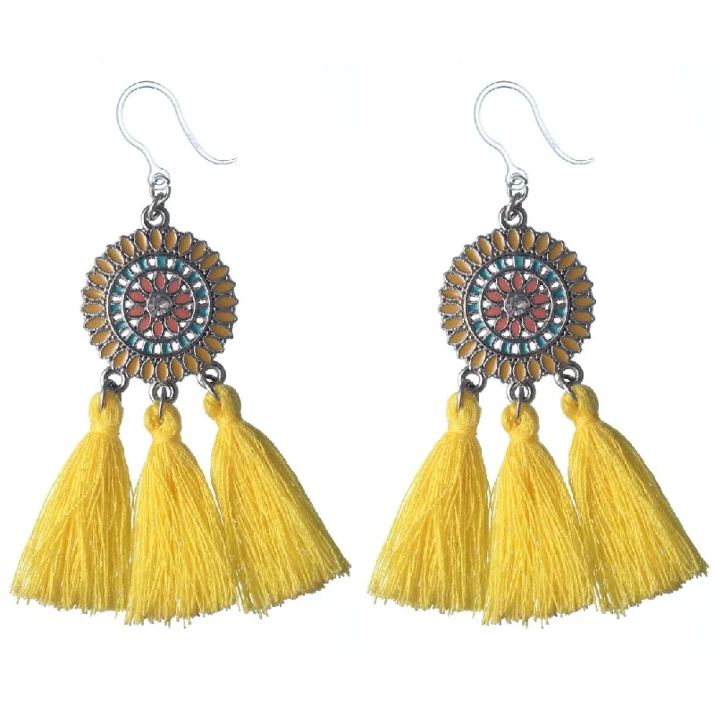 Bohemian Sun Tassels Dangles Hypoallergenic Earrings for Sensitive Ears Made with Plastic Posts