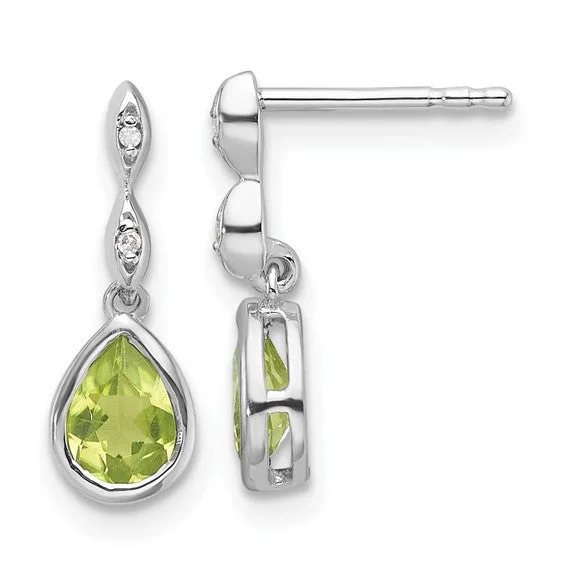 Smooth design earrings-Sterling Silver White Ice Diamond and Peridot Teardrop Earrings