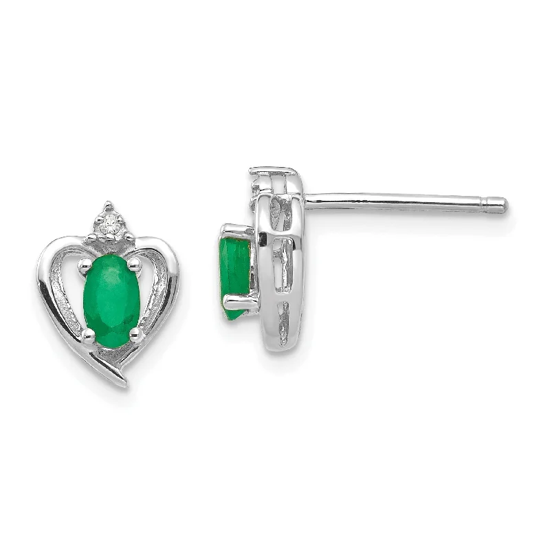 Lunar glow earrings-14k White Gold Diamond & Genuine Emerald Heart Stud Earrings