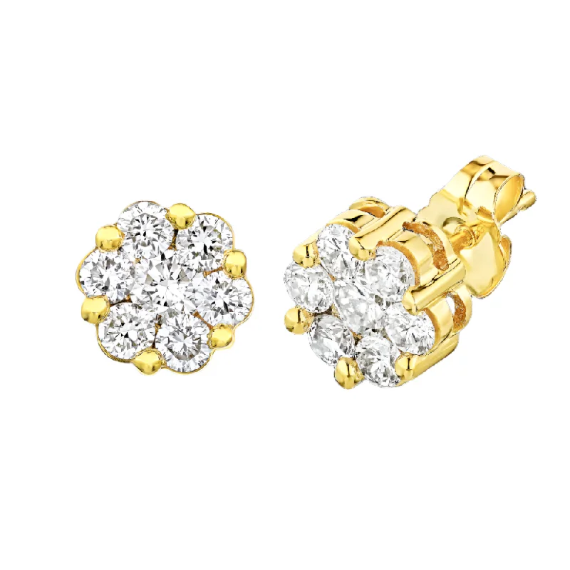 Stacked drop earrings-1/10ctw Flower Diamond Cluster Stud Earrings