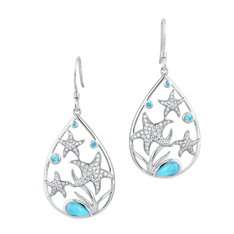 Full crescent earrings-Sterling Silver Alamea Larimar Blue Topaz Starfish Dangle Earrings