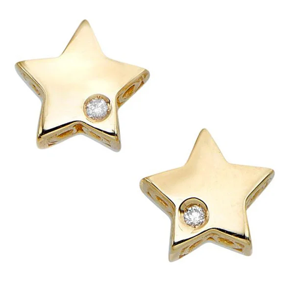 Cebu tile earrings-14k Gold .01ct Diamond Star Stud Celestial Earrings