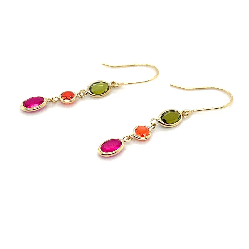 Lapis earrings-9ct Yellow Gold Multi Coloured Drop Earrings