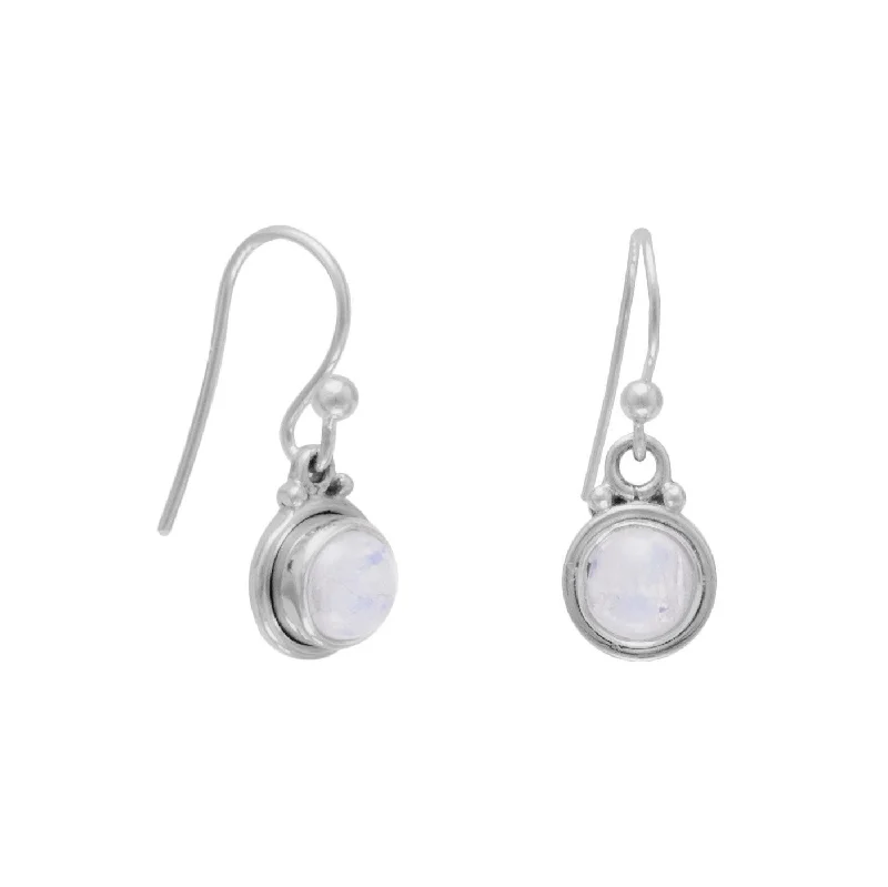 Fused metal earrings-Sterling Silver Round Rainbow Moonstone Dangle Earrings