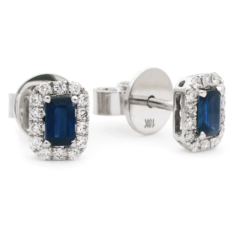 Lapis earrings-SAPPHIRE HALO STUD EARRINGS