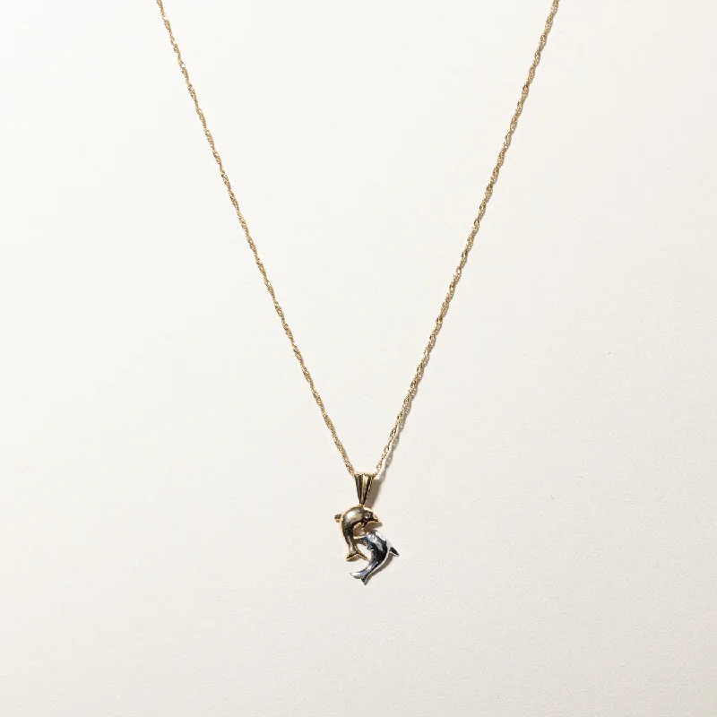 Flexible thread necklaces-Double Dolphin Diamond Pendant Necklace | 0.01ctw | 18"|