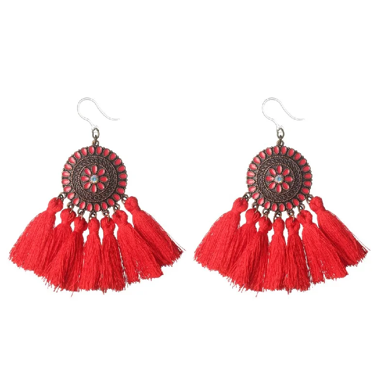 Bohemian Flower Fringe Dangles Hypoallergenic Earrings for Sensitive Ears Made with Plastic Posts