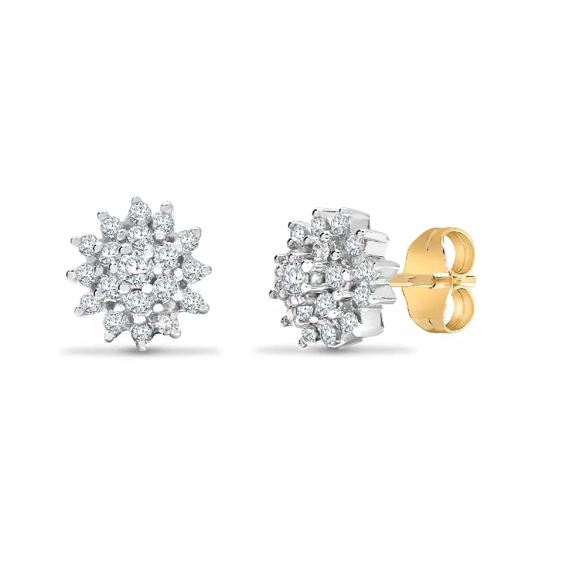 Freshwater pearl earrings-DIAMOND CLUSTER STUD EARRINGS IN 9K YELLOW GOLD