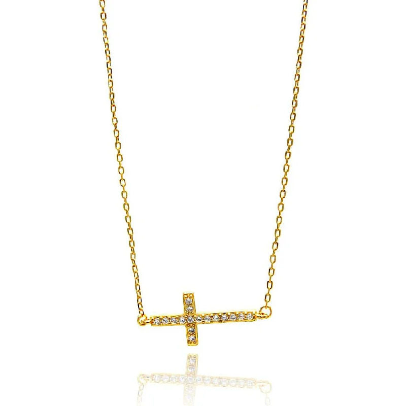 Shiny name necklaces-Sideways Cross CZ Necklace