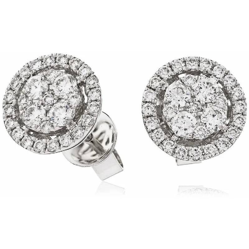 Wide ring earrings-DIAMOND CLUSTER AND HALO STUD EARRINGS