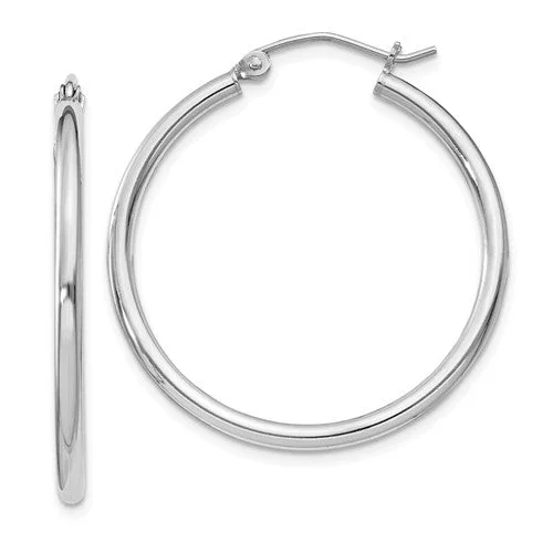 Curved drop earrings-Sterling Silver 30mm x 2mm Round Hoop Earrings