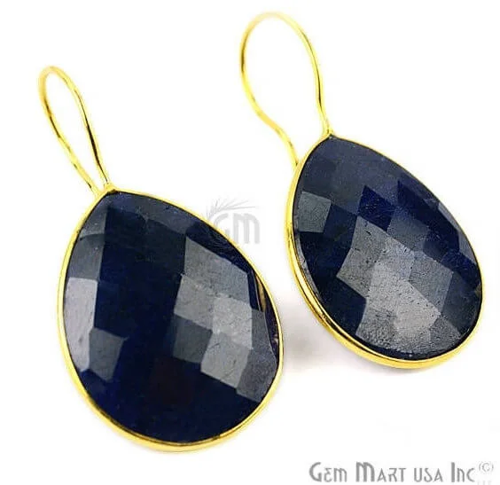 Ruby stone earrings-Sapphire 21x26mm Gold Plated Gemstone Dangle Earrings (SHER-90010)