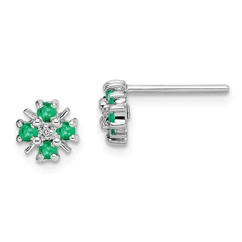 Topaz stud earrings-Sterling Silver Genuine Emerald And Diamond Post Earrings