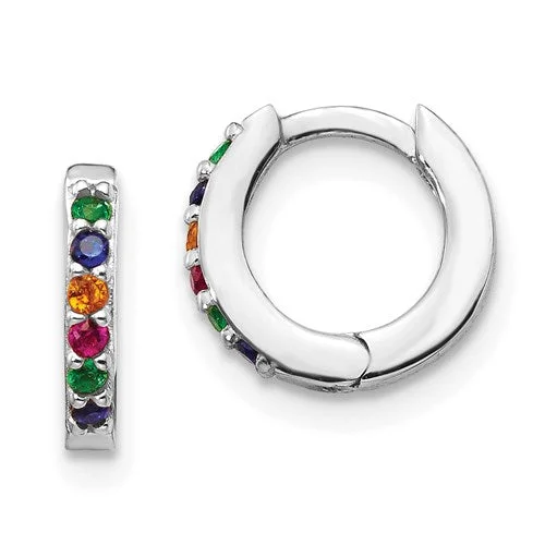 Rover feather earrings-Sterling Silver Colorful Rainbow CZ Small 10mm Hoop Earrings