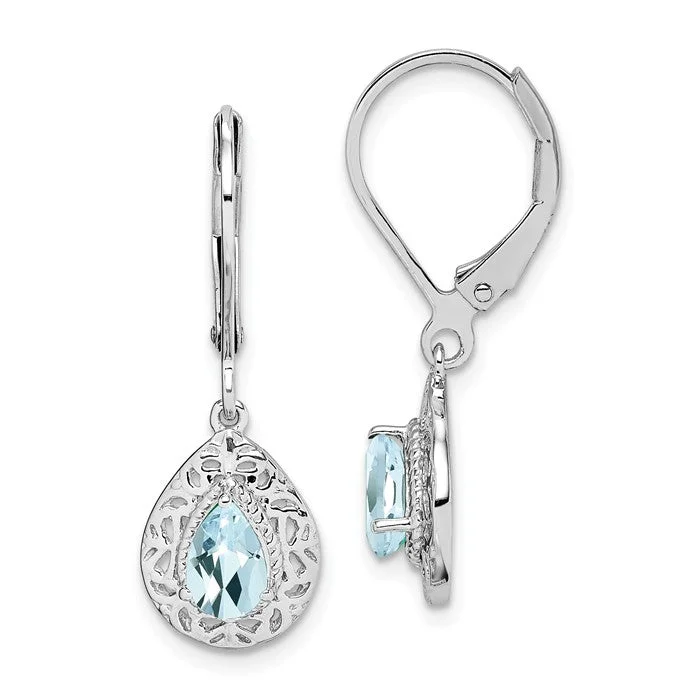 Soft clay earrings-Sterling Silver Genuine Pear Aquamarine Filigree Lever Back Earrings