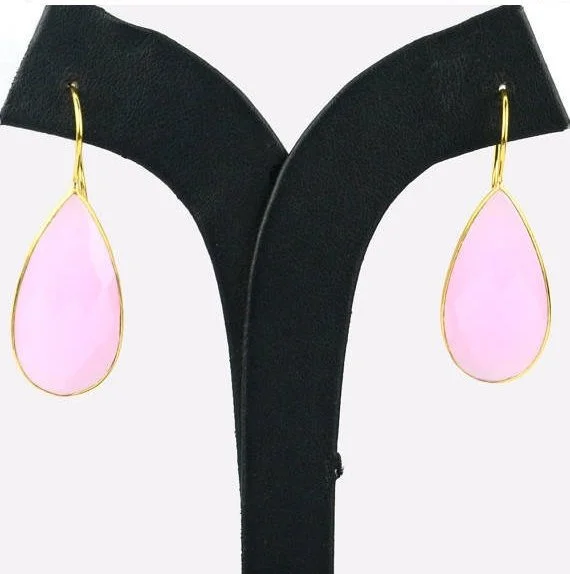 Lunar glow earrings-Gold Plated Pears Shape 33x16mm Gemstone Dangle Hook Earrings Choose Your Gemstone (90086-1)