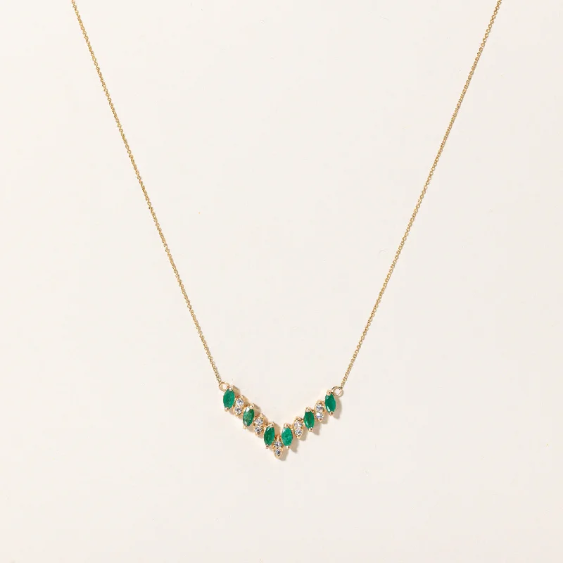 Antique bronze necklaces-Emerald & Diamond Pendant Necklace | 0.51ctw, 0.20ctw | 17" |