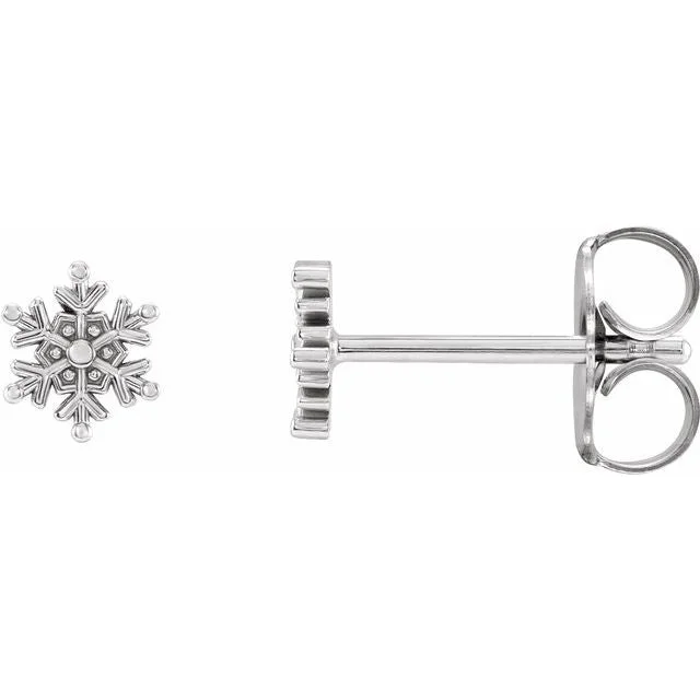 Surf motif earrings-14k White Gold 5.1x4.5 mm Petite Snowflake Earrings