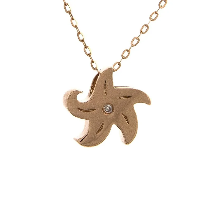 Guardian eye necklaces-14K Rose Gold Starfish Round Bezel Diamond Necklace