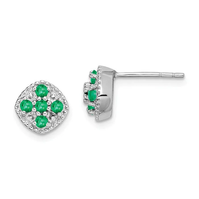 Emerald stud earrings-Sterling Silver Square Cluster Gemstone 7mm Stud Earrings