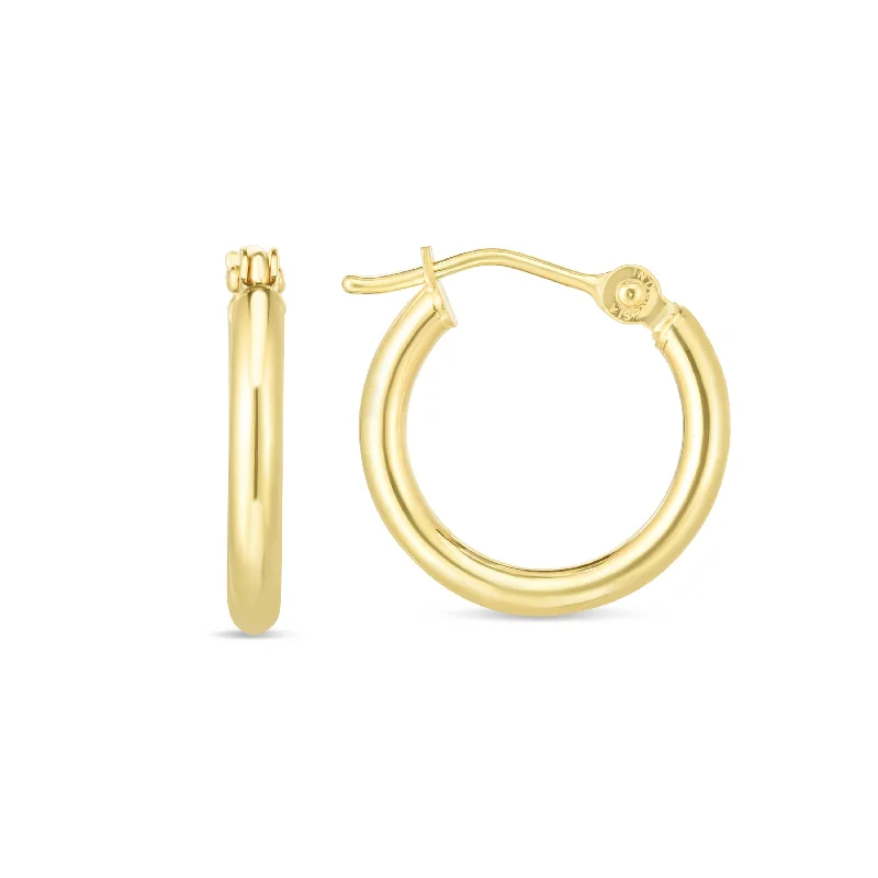 Pure crystal earrings-14K Gold 2mm Wide 15mm Hoop Earrings