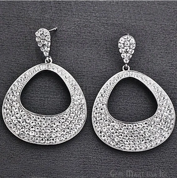 Warm clay earrings-Black Plated Studded With Micro Pave White Topaz 51x34mm Dangle Earring