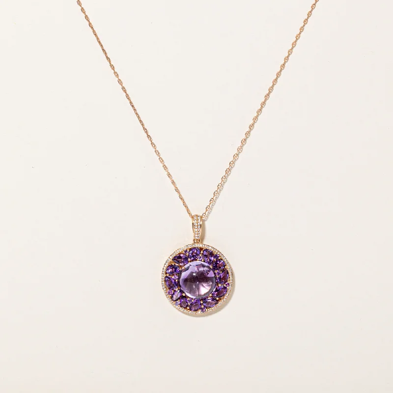 Woven link necklaces-Amethyst & Diamond Pendant Necklace | 6.96ctw, 0.32ctw | 18" |