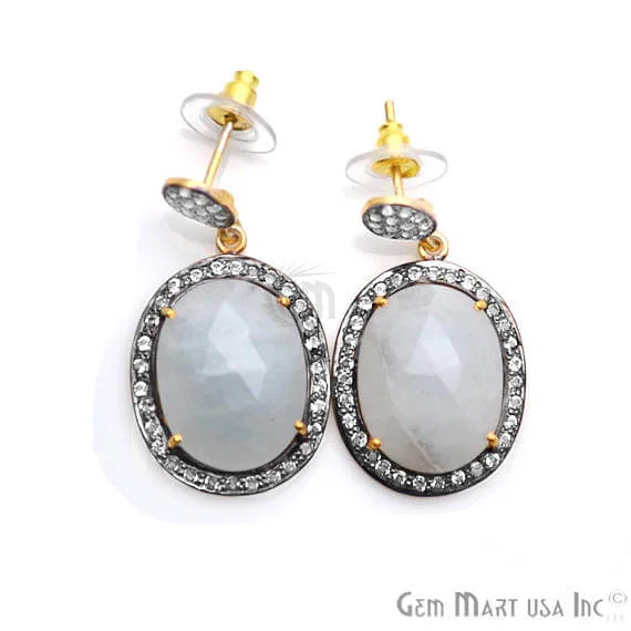 Art deco drop earrings-White Sapphire With Cubic Zirconia Pave Diamond 19x36mm,Gold Vermeil Dangle Drop Stud Earring