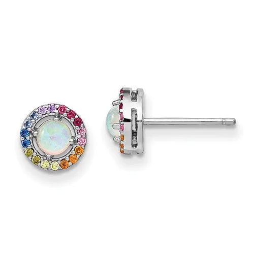 Rover weave earrings-Sterling Silver Opal And Colorful Rainbow CZ Halo Earrings