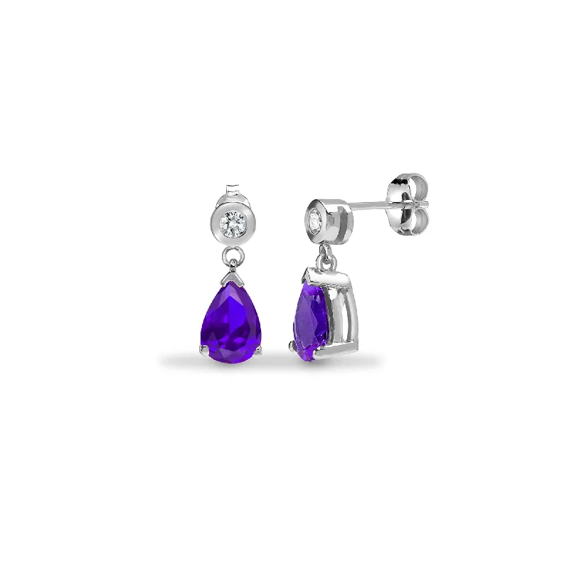 Thin drop earrings-TANZANITE DROP EARRINGS IN 9K WHITE GOLD