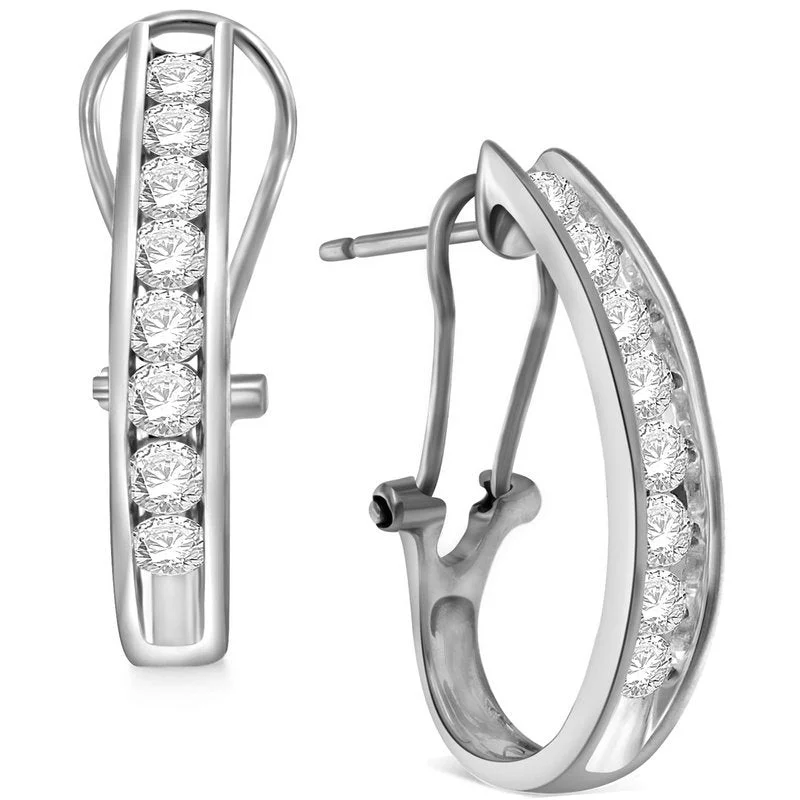 Fiber fringe earrings-1ctw Diamond J Hoop Earrings