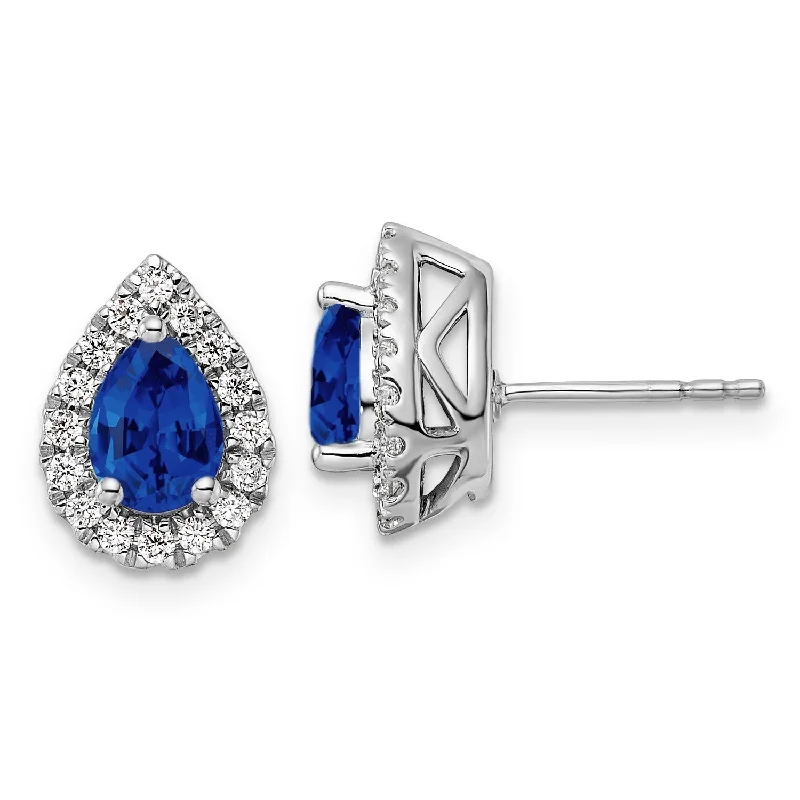 Curved drop earrings-Sapphire Diamond Halo Earrings