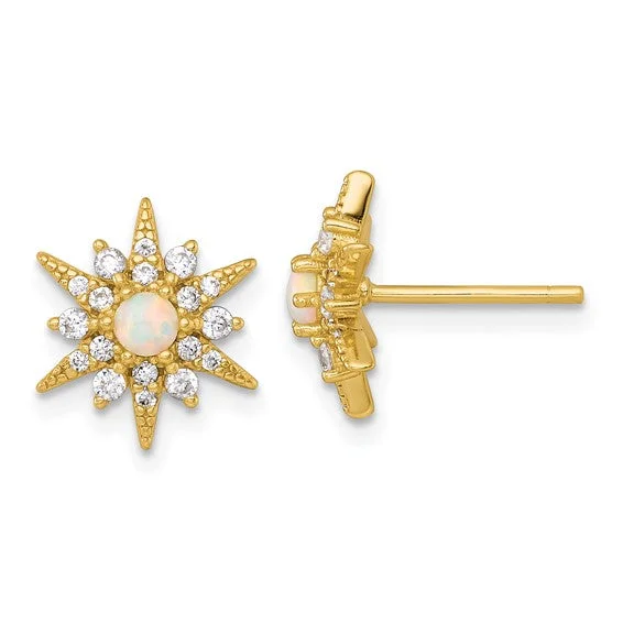 Tiny dot earrings-Gold Plated Sterling Silver Opal and CZ Star Earrings