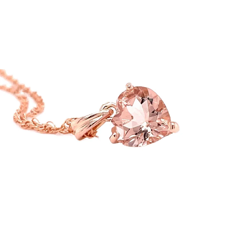 Knot-style necklaces-Natural Morganite Necklace Peach Pink Heart Pendant 14K Rose Gold