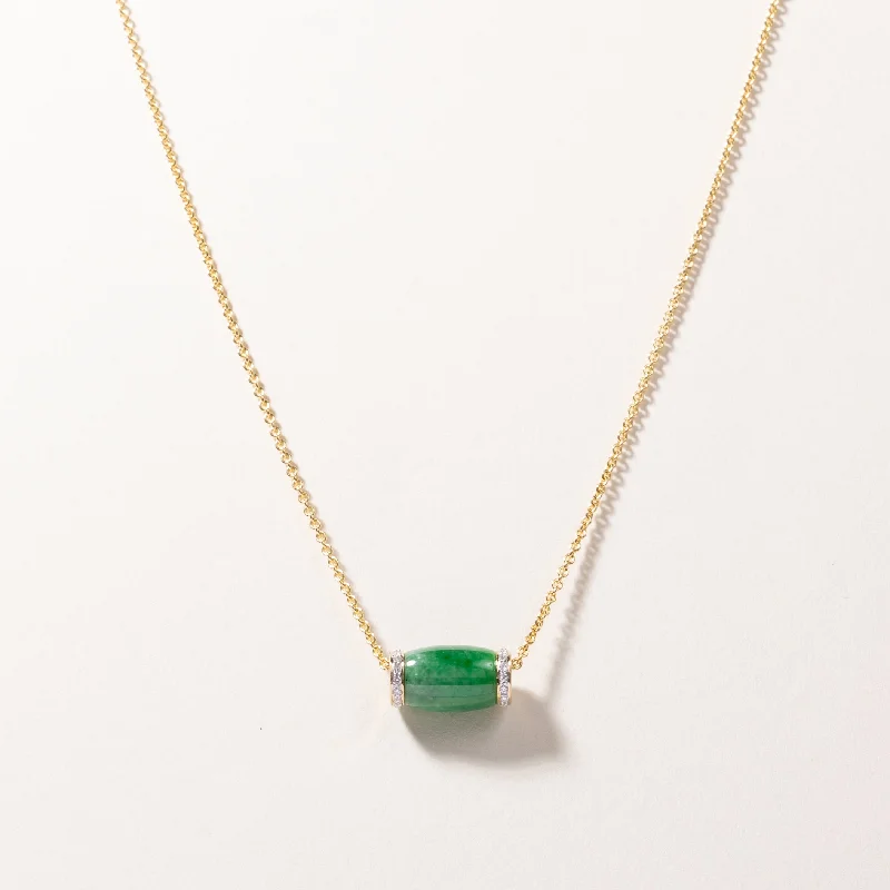 Secure clasp necklaces-18k Yellow Gold Jade and Diamond Necklace | 12x8.7x8.7mm, 0.22ctw | 18"