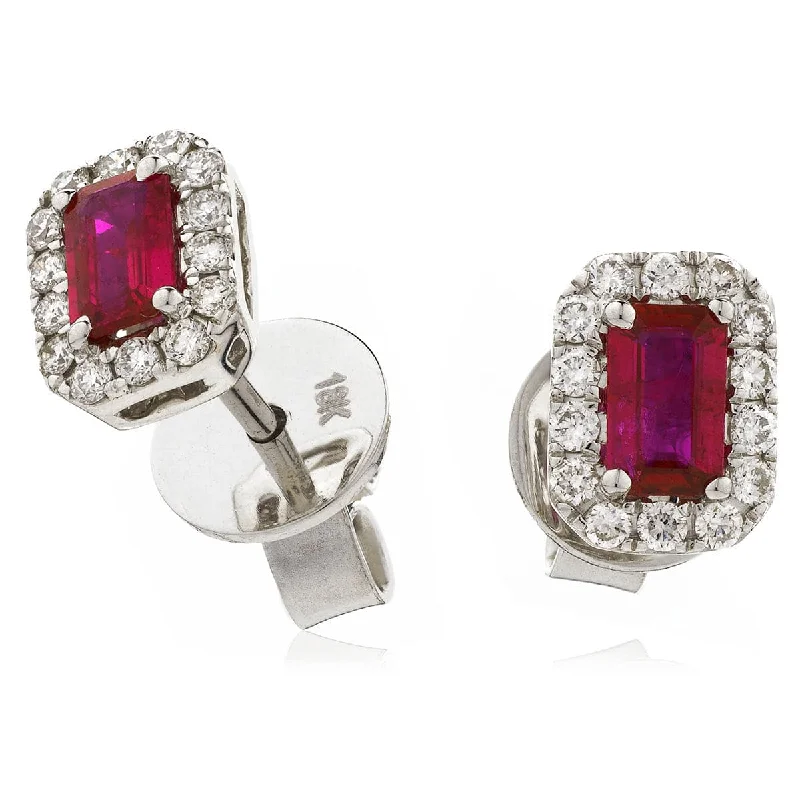 Smooth design earrings-RUBY HALO STUD EARRINGS