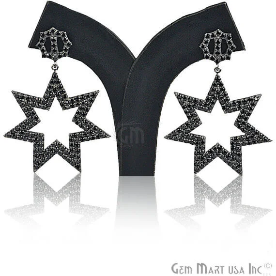 Pink gold earrings-Black Plated Studded With Micro Pave Black Spinel 58x34mm Dangle Earring