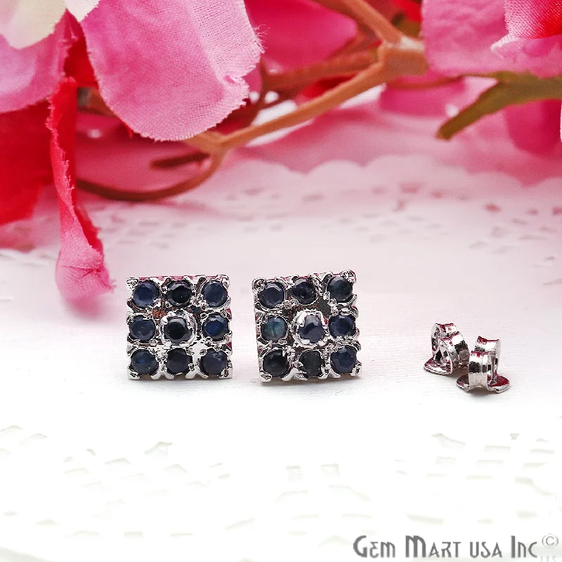 Emerald stud earrings-Black Sapphire 10mm Sterling Silver Square Shape Stud Earring