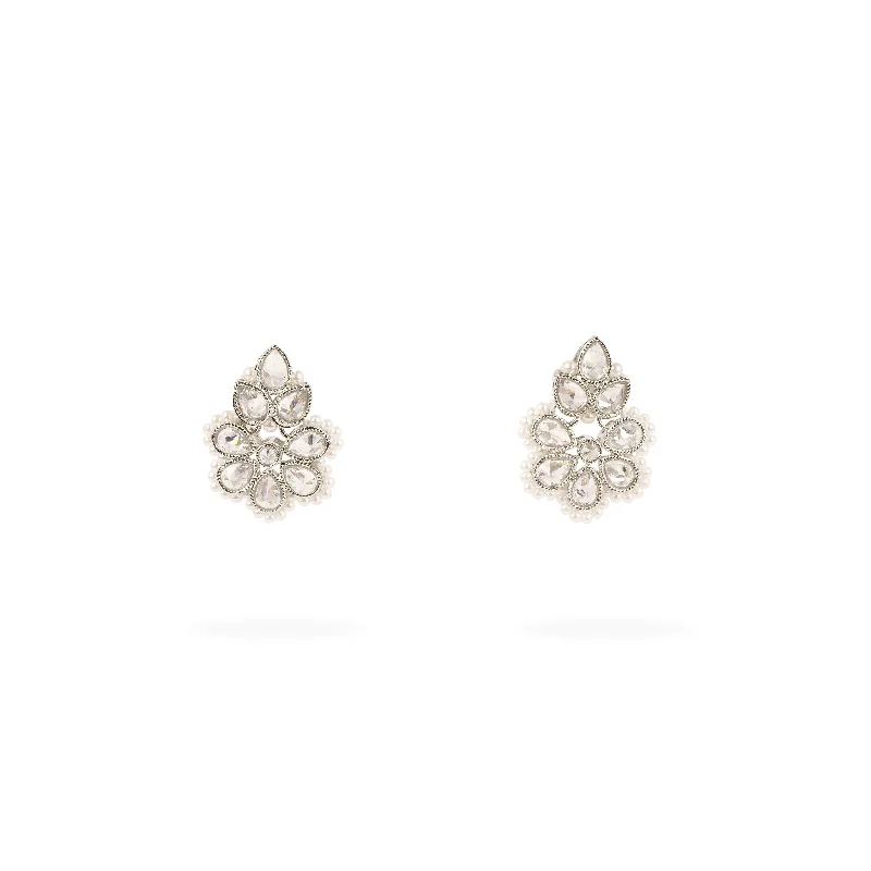 Fine bead earrings-Rupi Small Earrings in Pearl and Rhodium