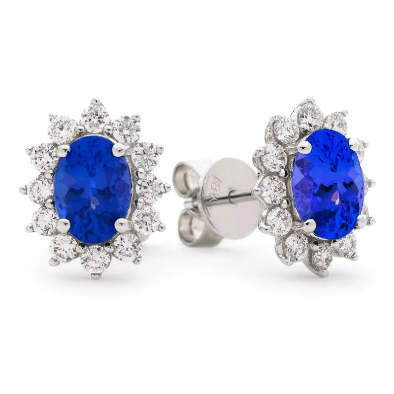 Bold druzy earrings-TANZANITE AND DIAMOND CLUSTER STUD EARRINGS