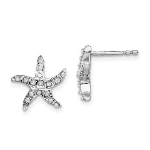 Maple wood earrings-Sterling Silver Diamond Mystique Starfish Stud Earrings