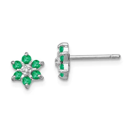 Tiny star earrings-Sterling Silver Genuine Emerald And Diamond Post Earrings