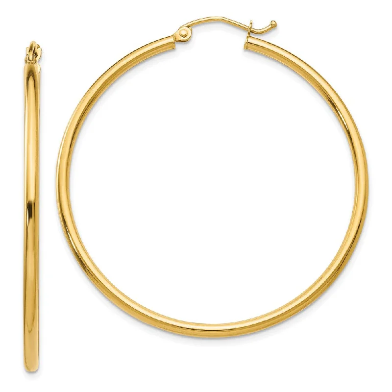 Freshwater pearl earrings-14K Yellow Gold Polished 2x45mm Lightweight Tube Hoop Earrings