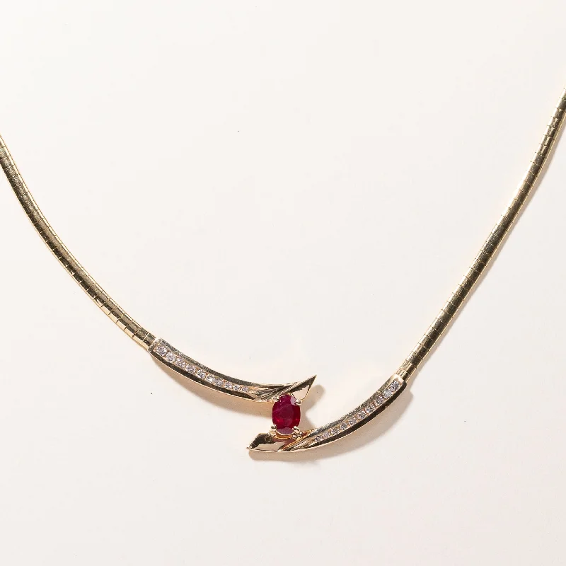 Bent pendant necklaces-14k Yellow Gold Ruby & Diamond Necklace | 1.01ct, 0.45ctw | 17.5"