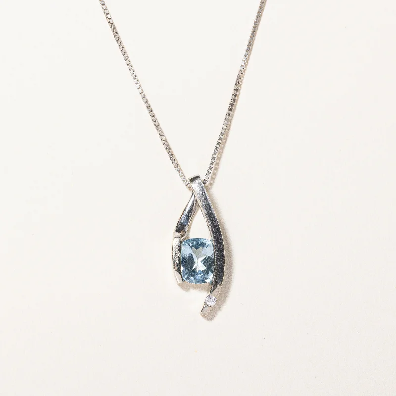 Wide link necklaces-Aquamarine & Diamond Pendant Necklace | 1.50ct, 0.03ct | 20" |