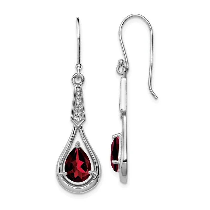 Swirl design earrings-Sterling Silver Pear Gemstone and CZ Shepherd Hook Earrings